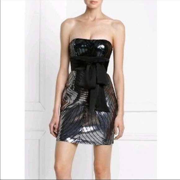 REVOLVE x BCBG Maxazria Silk Sequin Strapless Cocktail Dress Size 2 - Picture 1 of 10